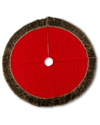 K&K Interiors Inc. 48In Red Cable Knit Tree Skirt With Brown Fur Trim