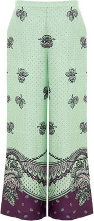 Gucci Zijden Palazzo Broek met Print - Dames - Wijde Broeken - Groen - M - Broeken