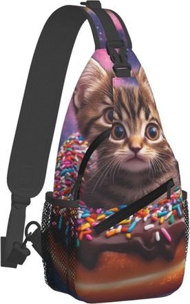 Generic Casual Crossbody Shoulder Bag Space Galaxy Doughnut Donut Cat Sling Backpack Unisex Shoulder Bags for Travel Camping Men