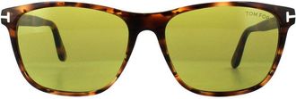Tom Ford Rectangle Unisex Havana Green Sunglasses - Brown - One Size