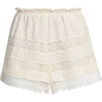 LoveShackFancy Emanuela Silk & Lace Shorts in Ivory at Nordstrom, Size Xx-Large