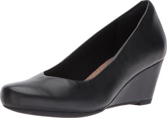 Clarks Womens Flores Tulip Wedge Pump, Black Leather, 7.5 UK