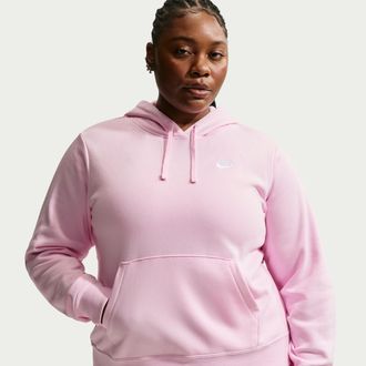 Nike Womens Nike Sportswear Club Fleece Pullover Hoodie (Plus Size) in Pink | DV5092-663