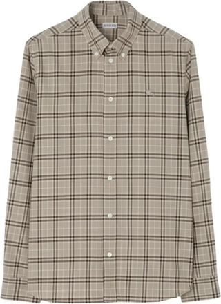 Burberry Overhemden, Heren, Beige, L, Katoen, Robert Geruite Katoenen Overhemd