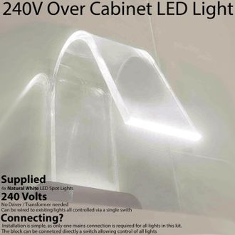 Loops 4x Over Cabinet LED Kit NATURAL WHITE Curved Glass Light Bathroom Make Up Lamp