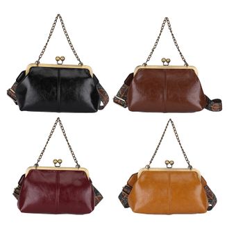 Generic Women Retro Crossbody Bag Kiss Lock Handbag Shoulder Bag Evening Clutch (Brown)