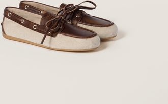 Miu Miu Canvas and bleached leather boat shoes