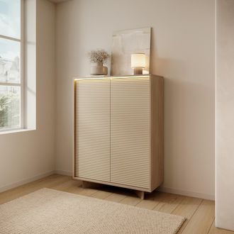 Dmora Aparador Hasota, Alacena 4 Estantes, Puerta Abatible, 2 Puertas, 104x40x138h Cm Roble Marr&oacute;n
