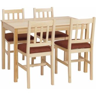 Hhg [nunca Usado] Conjunto De Comedor Hhg-619, Conjunto De Comedor, Madera Maciza De Pino, Tela R&uacute;stica, 110 Cm, Tapizado Natural Terracota