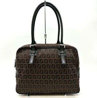 Fendi Dark Brown Canvas Handbag Tote Bag (Pre-Owned)