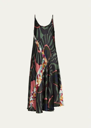Dries Van Noten Dibelle Patchwork Satin Midi Slip Dress