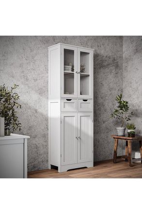 Living and Home Modern Tall Glass Door Cabinet for Bathroom & Livingroom