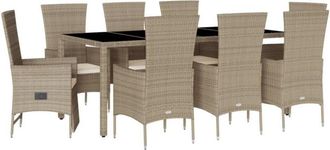 vidaXL Set Comedor De Jard&iacute;n 9 Pzas Con Cojines Rat&aacute;n Sint&eacute;tico Beige Vidaxl