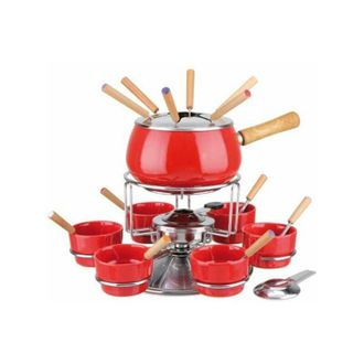 EVA Set Fonduta Kaufgut smaltata rossa lucida Set Pz.23