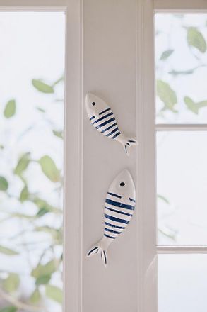 Anthropologie Stripe Fish Ceramic Gallery Wall Charms, Set of 2