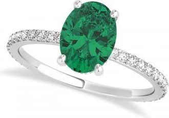 Allurez Oval Emerald & Diamond Hidden Halo Engagement Ring Platinum (0.76ct)