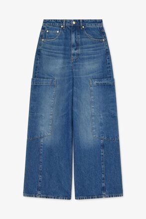 Ganni Blue Baggy Cargo Jeans in Rigid Denim - Size 24W/33L Organic Cotton
