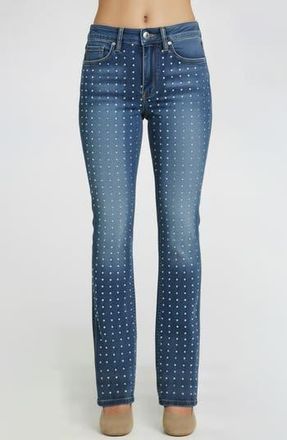 Bebe Rhinestone Embellished Straight Leg Jeans in Medium Blue at Nordstrom Rack, Size 28