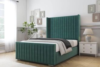 Comfort Beds Chester Plush Bed Frame - 50 Upholstered Wingback Headboard in Emerald | Size: King