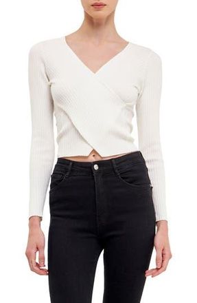 endless rose Wrap Front Rib Sweater in White at Nordstrom Rack, Size X-Small