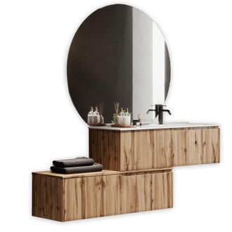 Aquadesign Mueble de ba&ntilde;o ba&ntilde;era derecha 4 piezas en mdf roble