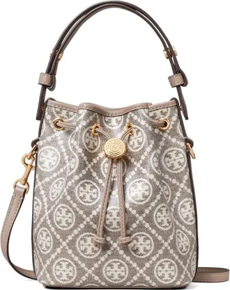Tory Burch Grey T Monogram Mini Bucket Bag