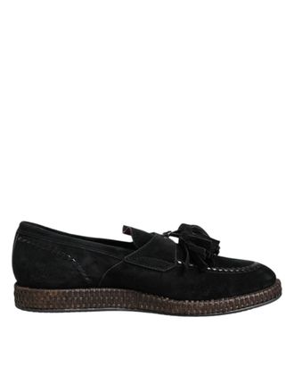 Dolce & Gabbana Black Suede Tassel Embellished Loafers Mens Shoes