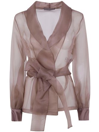 D.exterior D. EXTERIOR Organza Silk Belted Jacket