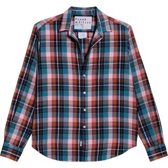 Frank & Eileen Eileen Relaxed Button-Up Shirt in Pink Turquoise Plaid at Nordstrom Rack, Size Medium