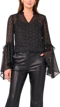 Vince Camuto Metallic Print Ruffle Sleeve Chiffon Top in Rich Black at Nordstrom, Size Xx-Small