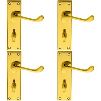 Loops 4x PAIR Victorian Scroll Handle on Bathroom Backplate 150 x 43mm Polished Brass in Metallics