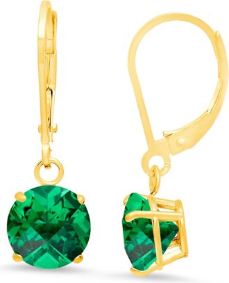 MAX + STONE Solid 10K Yellow or White Gold 8mm Gemstone Dangle Earrings