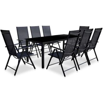 vidaXL 9 Piece Folding Outdoor Dining Set Aluminium Black vidaXL