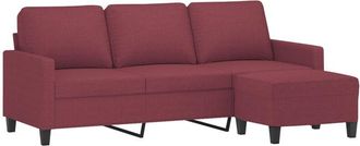 vidaXL Vidaxl - Sofá de 3 plazas con taburete de tela rojo tinto 180 cm