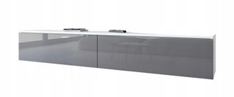 OEM Mueble Para Tv De 180 Cm Para Sal&oacute;n, 2 Puertas, Sin Tiradores, Blanco Mate, Gris Brillante