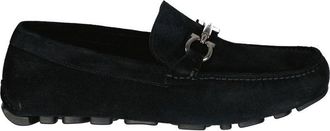 Ferragamo Black Leather Slip-On Mens Loafers