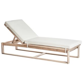 Beliani Tumbona De Jard&iacute;n De Madera De Acacia Reclinable Con Coj&iacute;n Blanco Crema Azzanello