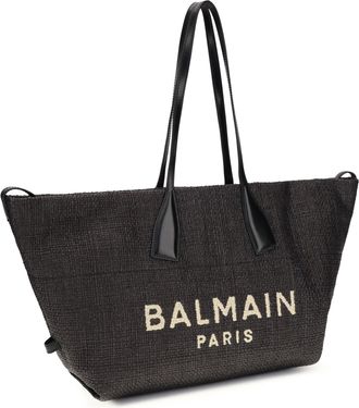 Balmain Womens Track Shoulder Bag Leather And Raffia Noir