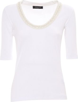 Fabiana Filippi Camiseta de manga corta con cuello en U y cuello en contraste