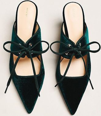 Maeve Contrast Lace-Up Kitten-Heel Mules