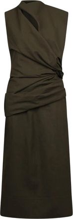 Jil Sander Gedrapeerde Maxi-jurk met Ritssluiting - Dames - Casual kleedjes - Groen - L - Linnen - Kleedjes