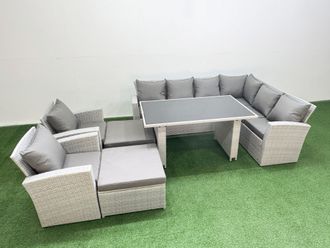 Fimous Outdoor Garden Furniture Sets 10 Seater Wicker Rattan Corner Sofa Set in Light Grey