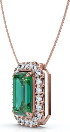 Pompeii3 7 1/2Ct Emerald & Diamond Pendant Gold 3/4 Tall 18 Necklace