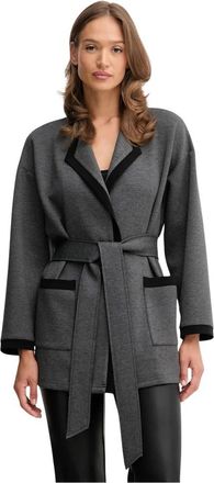 Joseph Ribkoff Gebreide Cardigan met Sjaalkraag en Riem - Dames - Blazers - Grijs - L - Polyester - Jassen