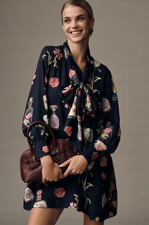 Maeve The Caroline Long-Sleeve Tie-Neck Mini Dress by Maeve