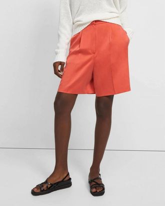 Theory Pleated Shorts In Coral