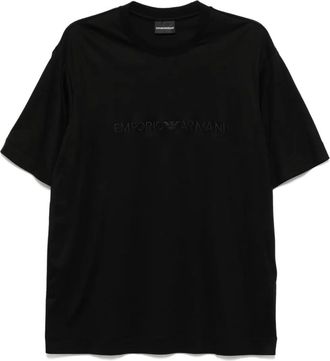 Emporio Armani logo-embroidered t-shirt - men - Cotton/Lyocell - L - Black