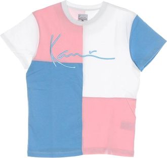 Karl Kani Handtekening Blok Tee Lichtblauw/Roze/Wit - Dames - T-shirts - Veelkleurig - XS - Katoen - Tops