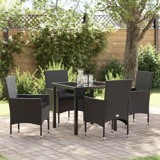 vidaXL Conjunto De Comedor De Jard&iacute;n Con Coj&iacute;n 5 Pcs Negro Polirat&aacute;n Vidaxl