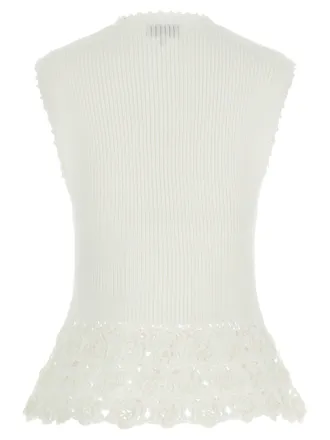 Ganni Ribbed Crochet Cotton Vest - White